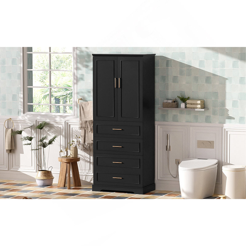 Armoire de salle de bain autoportante de 72,2 po de hauteur avec 3 tiroirs (cloisonnés, standard, profond), tablette réglable, style moderne et élégant, portes à fermeture en douceur