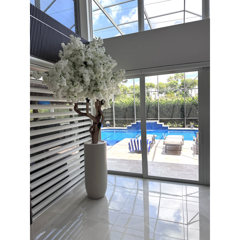 White Cherry Blossom Tree In Matte Planter, Beige
