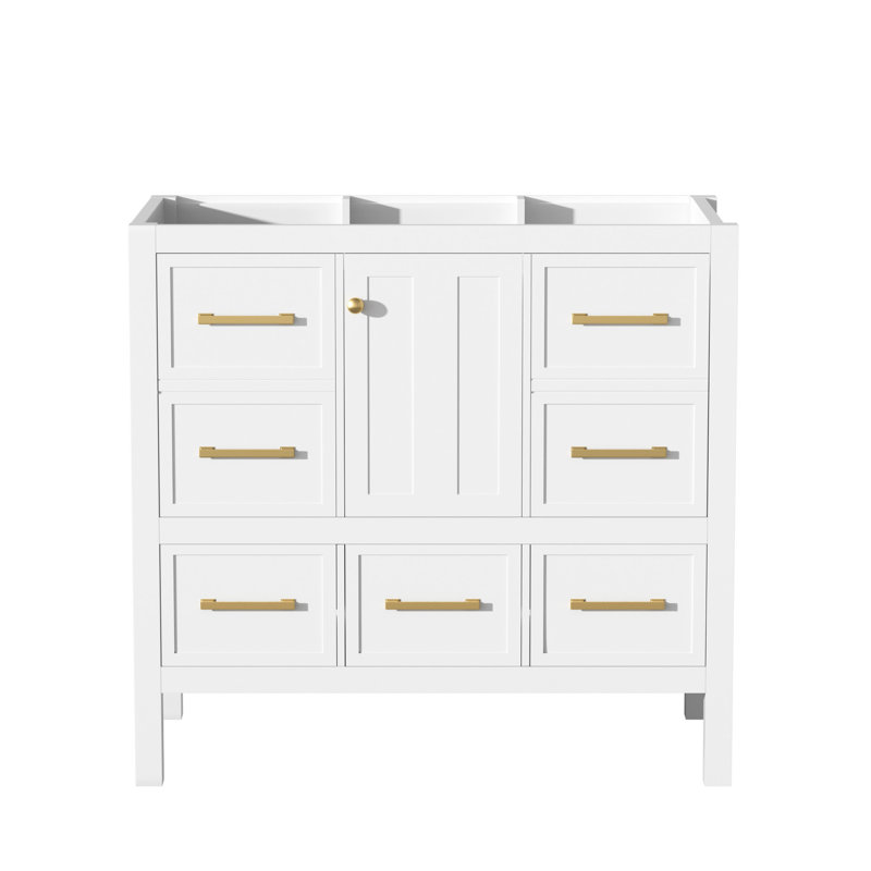 Bathroom Vanity 36'', Solid Wood, , 5 Drawers, Soft Closing, White Storage Cabinet Wood Frame, Closing Doors,, White