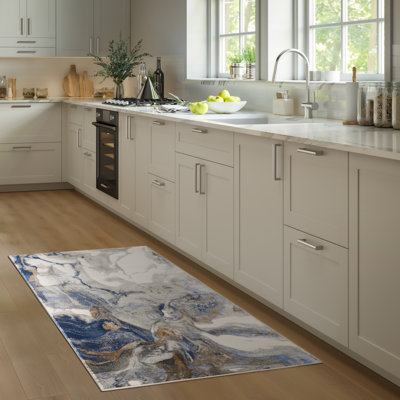 Tapis bleu abstrait Seema REG140A