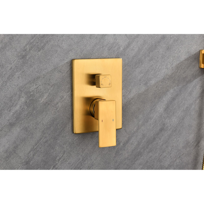 Wall Mounted Shower Valve With High Rectangular Head And Handheld - Brass Gold 3