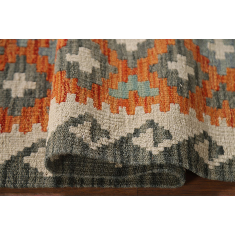 Geometric Kilim Reversible Wool Rug 4x6