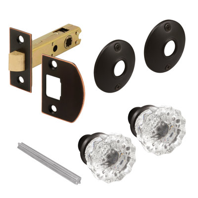 Passage Door Latch Set, Glass Knob with Latch Bolt Bronze Finish, Vintage (Single Pack)