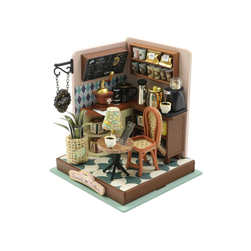 Wizardi Miniature Roombox Kit - Coffee Shop Dollhouse Kit