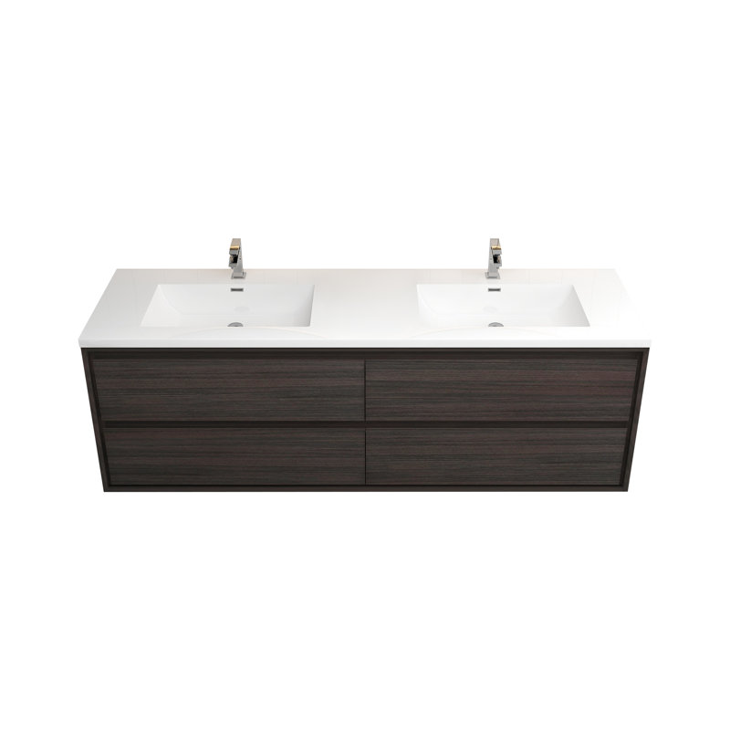 Meuble-lavabo mural double l 71 po x P 19,6 po x H 21,75 po Aurik, Chêne gris