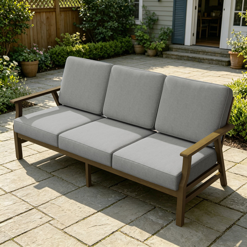 Patio Outdoor Sofa with Cushions, Brown, Gray