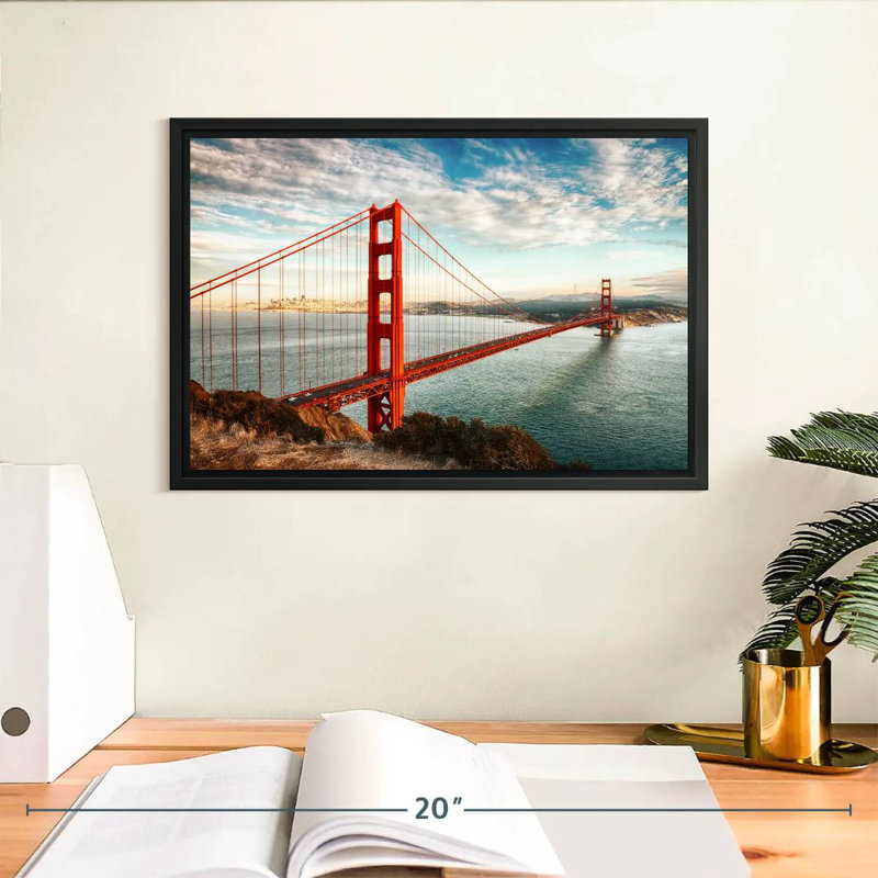Pont rouge Golden Gate, 13 po x 9 po, Cadre flottant noir