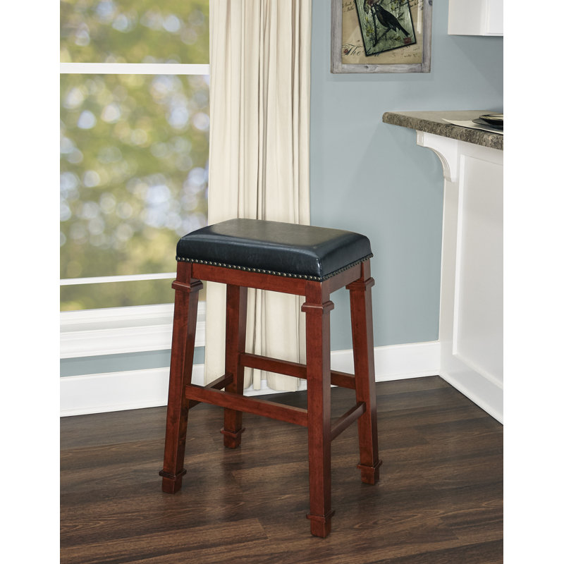 Sandie Sturdy Wood Upholstered Backless Stool, Black, Counter Stool (25" Seat Height)