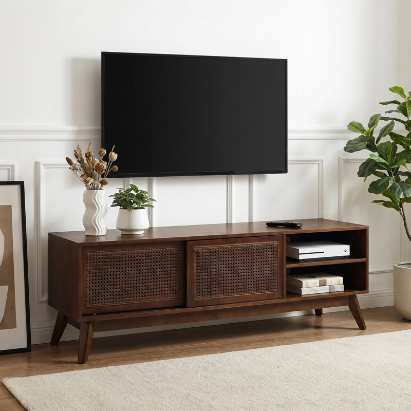 Meuble télé 59 po Mid-Century Rattan, Walnut