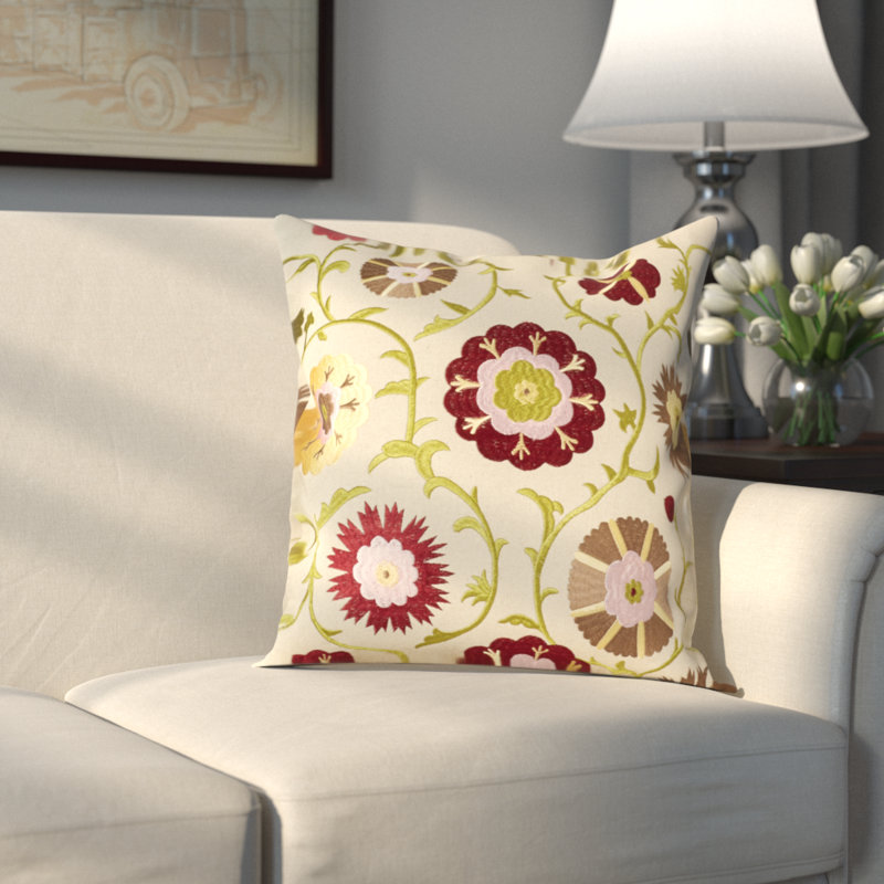 SaintCroix Embroidered Feather Linen Reversible Throw Pillow