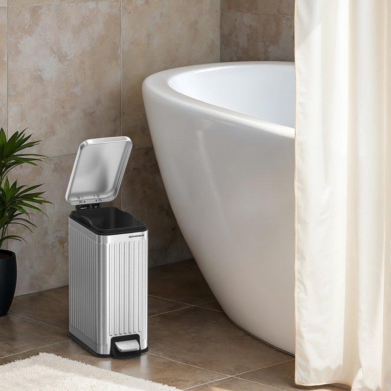 Poubelle de salle de bain, poubelle de 1,6 gallon (6 L) avec couvercle, mince pour petits espaces, poubelle en acier inoxydable, fermeture en douceur