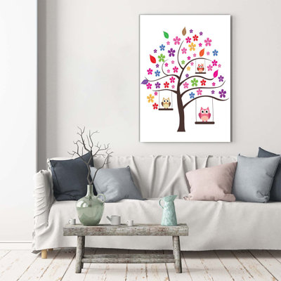 Owls On Swings - Wrapped Canvas Print