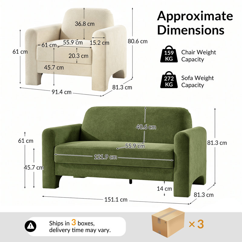 Living Room Set, Olive/Ivory Cream