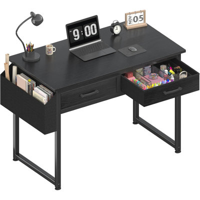 Petit bureau 32 pouces avec 2 tiroirs en tissu: bureau de jeu / bureau / écriture / PC noir pour les petits espaces, chambre à coucher