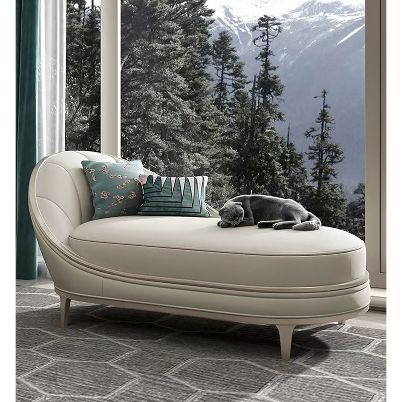 Chaise longue de style américain en bois massif et cuir pour chambre et salon, Orienté vers la gauche