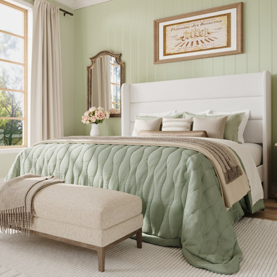 Chic Upholstered Platform Wingback Bed Frame No Box Spring Needed