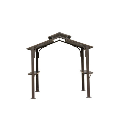 8X5ft Bbq Shelter Gazebo - Rust Steel, Double Roof, Side Shelves Versatile Brown Grill Stable Frame, Handy Outdoor