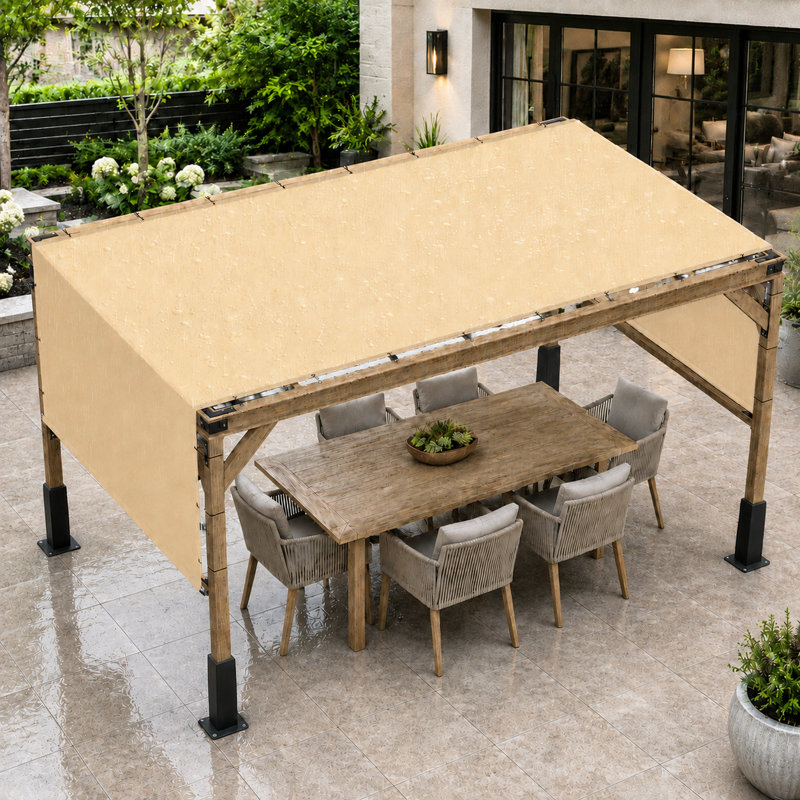 Abat-jour de pergola imperméable Colourtree avec tiges et œillets lestés en acier inoxydable, Beige, 8 pi x 15 pi