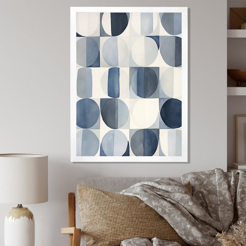 Universal Universal Grid circulaire aquarelle rétro bleu sur toile, H 44 po x l 34 po x P 1,5 po, Cadre simple blanc