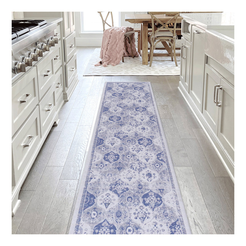 2'6''x10' Blue Runner, Washable Rug, Low-Pile, Non-Slip, Non-Shedding, Foldable, Kid & Pet Friendly - Area Rugs for living room, bedroom, kitchen, dining room rug (Blue, 2'6''x10')