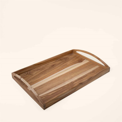 Handmade Teak Wood Serving Tray, Durable and Elegant for Dining and Decor, 18 X 11 X 2.5 Inch