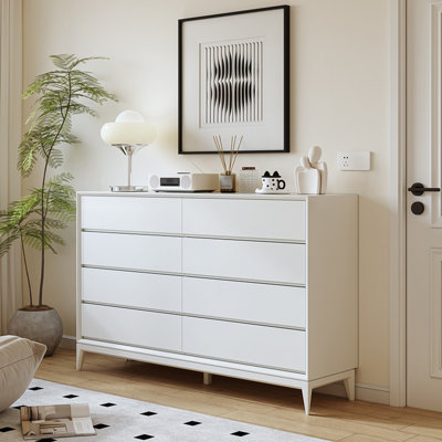 53.14"White Solid Wood Eight-Drawer Cabinet