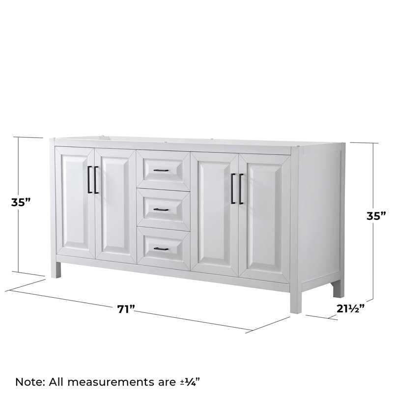 Daria 71'' Double Bathroom Vanity Base Only, White/Matte Black