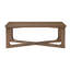 Table basse avec finition brune ton bois, plateau rectangulaire en bois massif et base en X, mobilier de salon moderne