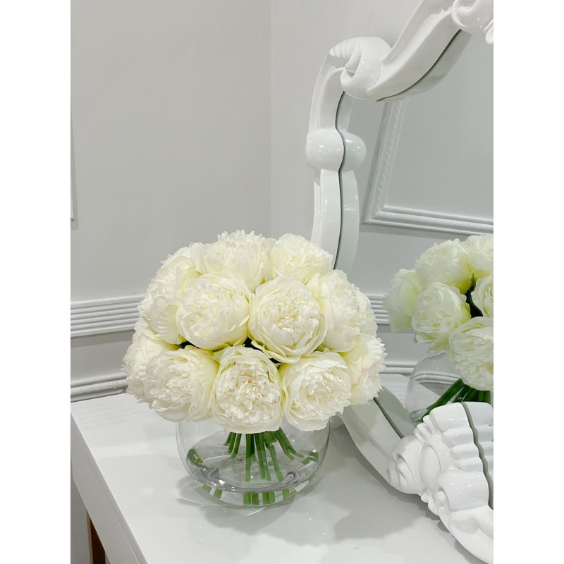 Peony Stems Pink Peach Large Head - Artificial Faux Peony Stems - French Country Faux Flowers Stems, White