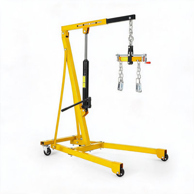 Palan hydraulique à levier, grue d'atelier d'une capacité de 1,5 tonne (3000 lb) avec flèche télescopique et 4 roulettes pivotantes, nacelle élévatrice pour garage, atelier automobile et entrepôt, jaune