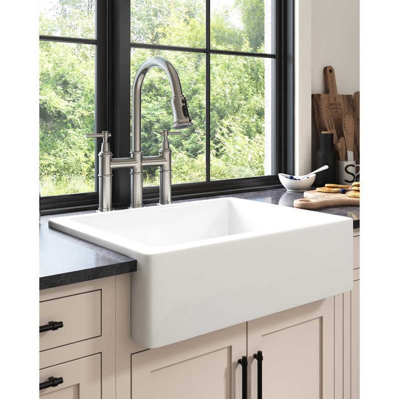 Évier de cuisine en céramique blanc à tablier frontal de 24 po L x 19 po l, cuves profondes, design moderne haut de gamme, teinture et égratignure, facile à entretenir
