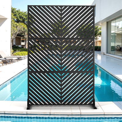 72" H x 47" W Metal Privacy Screen with Stand, Freestanding Outdoor Privacy Screen, Decorative Privacy Panel for Patio, Balcony, Deck & Garden