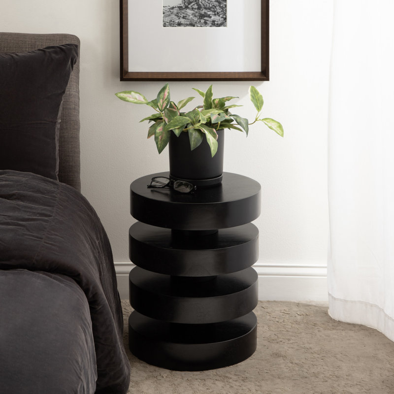 Stacked Solid Wood End Table, Black