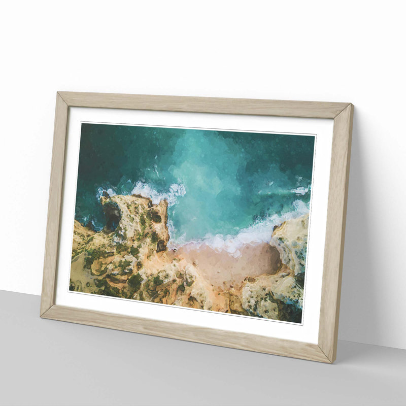 Beach in Lagos Portugal - Picture Frame Photograph Print, 62cm H x 87cm W x 2cm D, Oak Framed