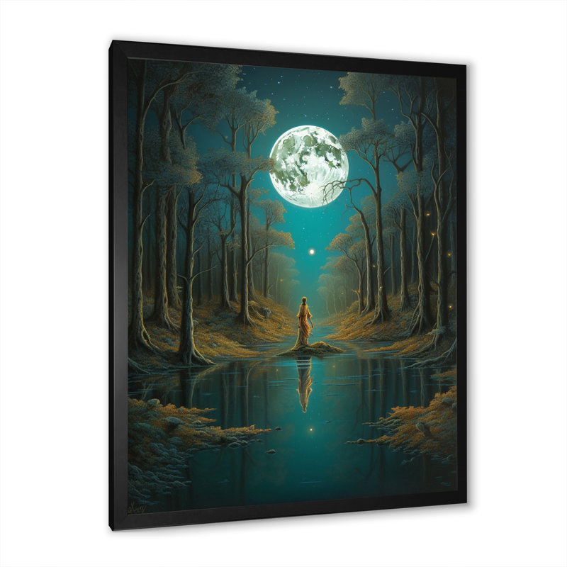 «Solitude Full Moon Wandering Endless Forest», reproduction d'art sur toile, H 40 po x l 30 po x P 1,5 po, Cadre photo noir