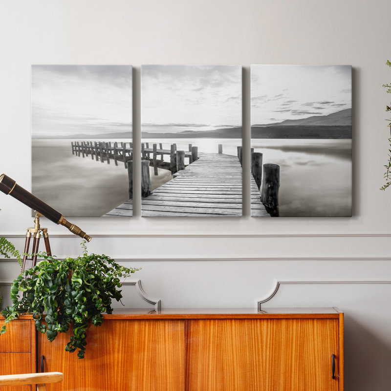 Misty Morning Dock - Ensemble de 3 reproductions de cadres photo sur toile, H 18 po x l 36 po x P 1 po