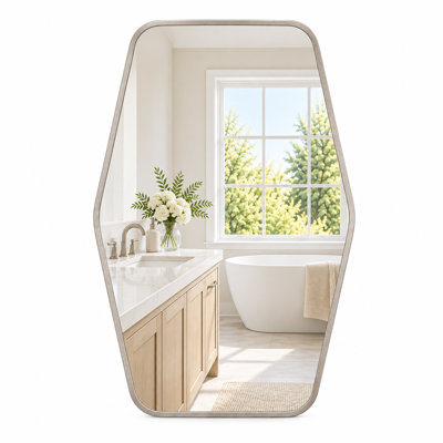 24" x 36" Modern Geometric Bathroom Vanity Mirror, Aluminum Framed Wall Mirror