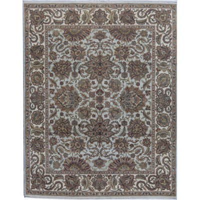 Tapis bleu clair et crème noué à la main de haute qualité