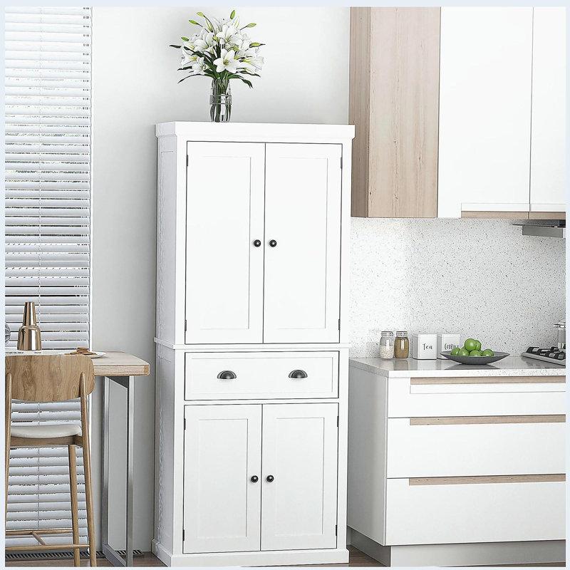 Armoire de cuisine autoportante, armoire de rangement haute avec 2 portes et tablettes réglables