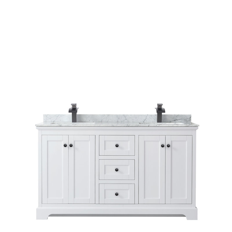 Avery 60'' Double Bathroom Vanity with Stone Top, White, Matte Black