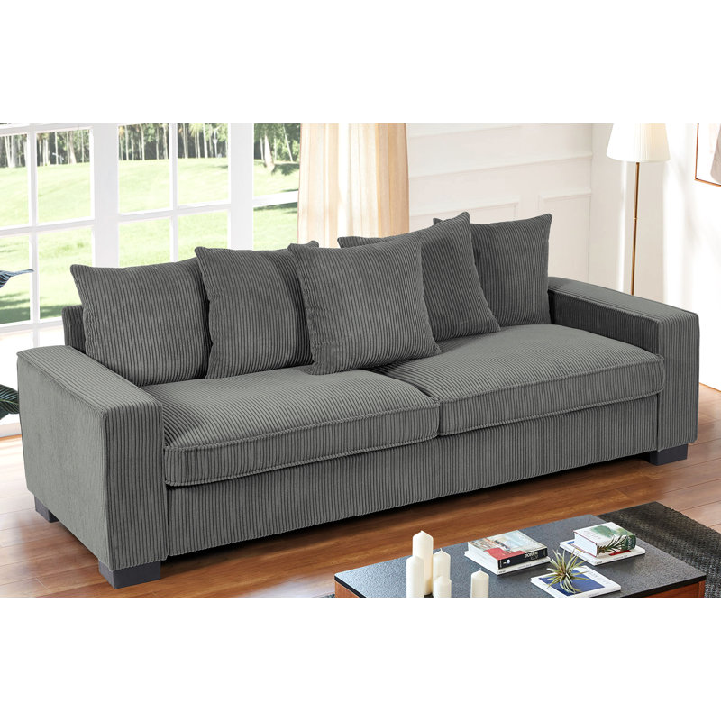 Canapé 3 places en velours côtelé de luxe avec coussins décoratifs, design épuré et confort spacieux, Gris