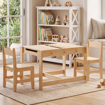 Kids Table And Chairs Set, Wooden Children Activity Table With  Storage And Detachable Tabletop, Blackboard On The  Reverse Side For Art Crafts, Playing, Drawing