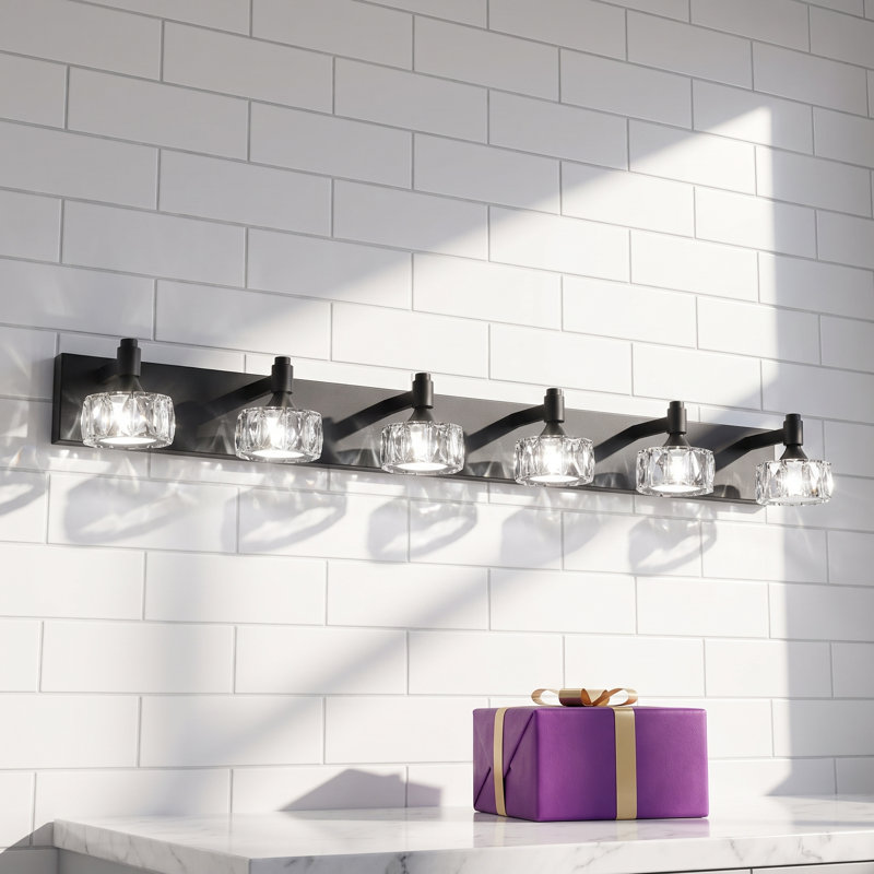Luminaire de meuble-lavabo moderne à DEL avec abat-jour en cristal, à intensité variable, Six lumières, Noir mat
