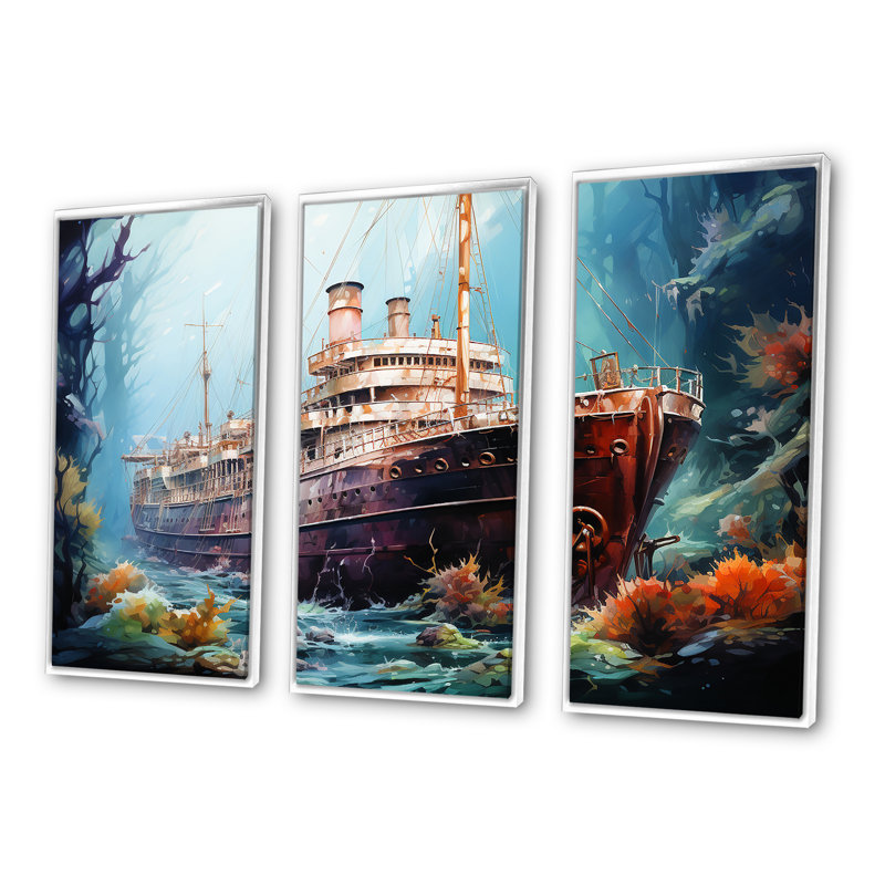 Ensemble de salon Titanic Under Water Memory - Coastal Coral Under Water, Cadre flottant blanc, H 40 po x l 60 po x P 1 po