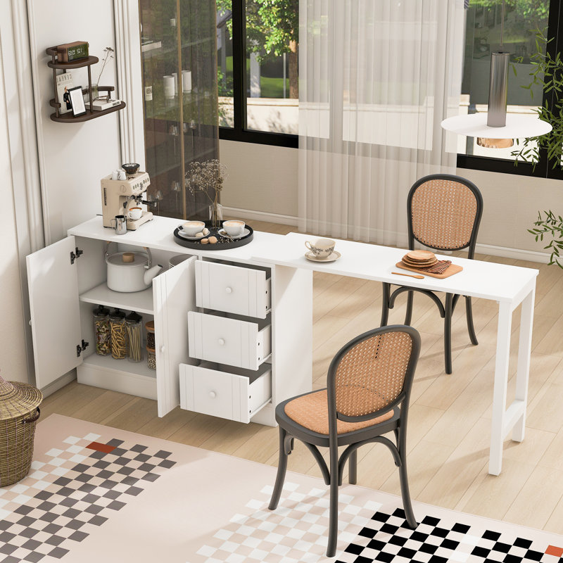Îlot de cuisine avec table extensible, Blanc