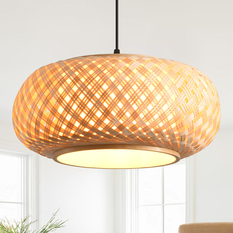 Pendant Light With Iron Frame, Adjustable Height, E27 Socket, 40 Cm Diameter, Natural Finish, For Dining Room Living Room Hallway (Bulb Not Included)