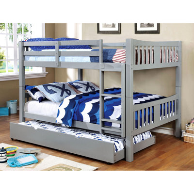 Transitional Gray Full Over Bunk Bed With Attached , Lock Joint Structure, Trundle, Solid Wood And Veneer, 13 Pc. Slats, Bedroom Customization Finish In Design, Frame, Surface
