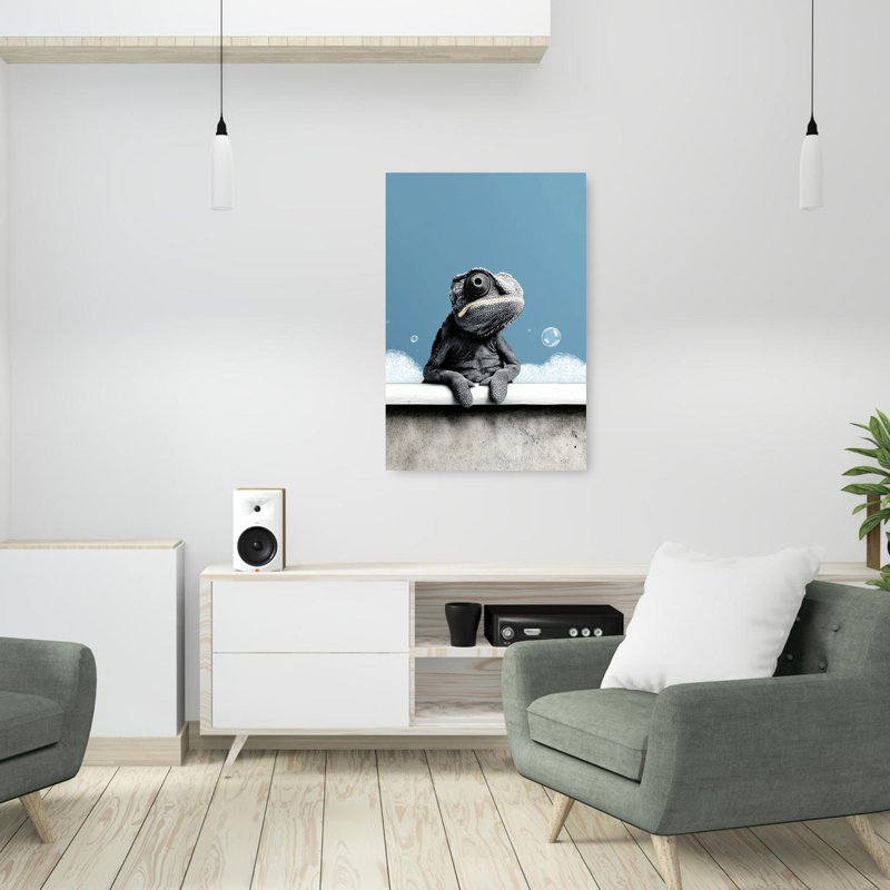 «Chameleon Bubble Bath», art mural lézard contemporain, H 36 po x l 24 po