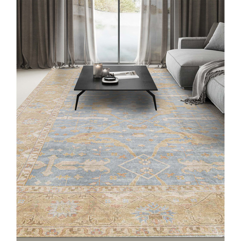 Demirji Wool Oriental Area Rug in Blue/Gold, Rectangle 6'2" x 8'10"