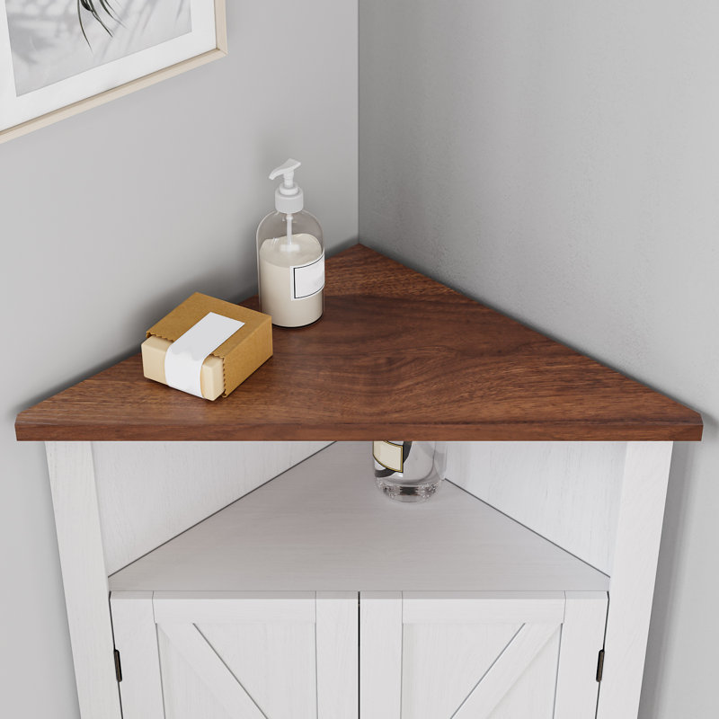 Armoire de rangement autoportante triangulaire pour salle de bain avec tablettes réglables pour le salon, la cuisine et l'organisation de la maison, blanc